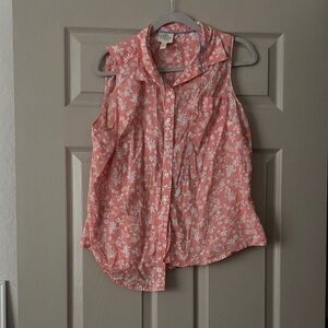 St. John's Bay Coral Floral Sleeveless Button-Down Shirt